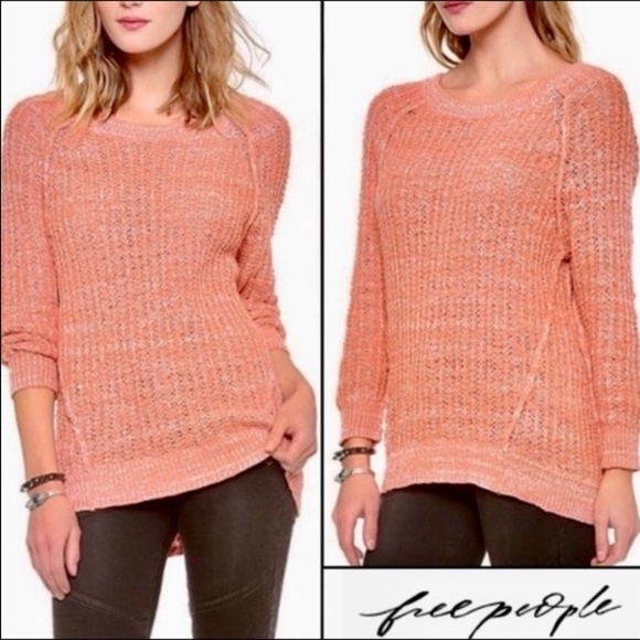 Free people MARLED YARN PULLOVER PEACH BUD off the shoulder sweater - Picture 2 of 7